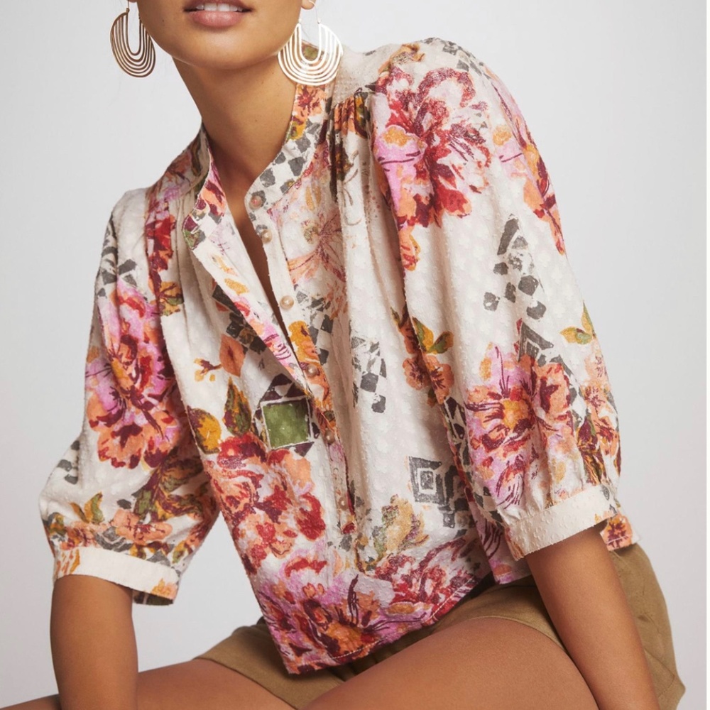 NWT Anthropologie Pilcro Cropped Surf Floral Blouse Medium